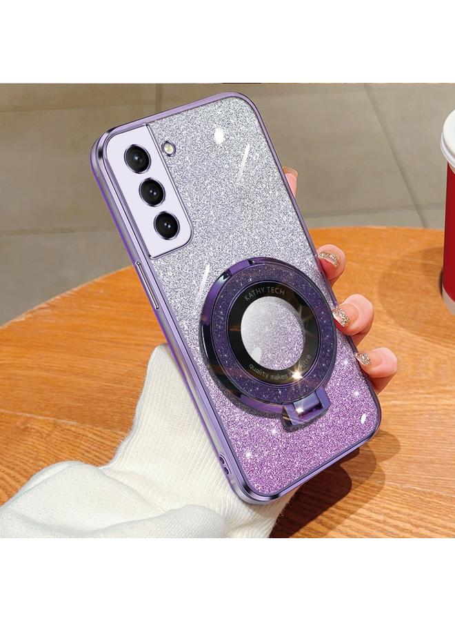 S-TOP Case For Samsung Galaxy S22 5G Plated Gradient Glitter Round Holder TPU Phone Case - Image 1