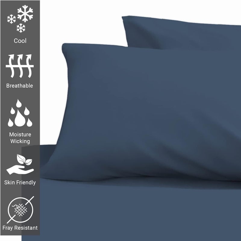 PIZUNA 100% Cotton Pillow Cases 48 x 74 cm Dark Blue, 400 Thread Count Soft Luxurious Long Staple Cotton Sateen Weave Pillow Cover (Soft Pillowcase Dark Blue - 2PC) - Image 2