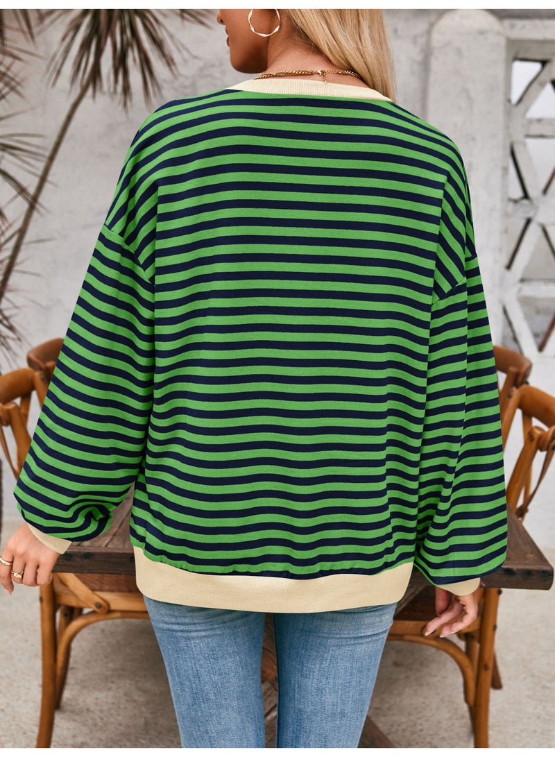 general Womens Striped Oversized Sweatshirt Crewneck Long Sleeve Shirts Pullover Tops Trendy Loose Y2K Shirt - Image 2