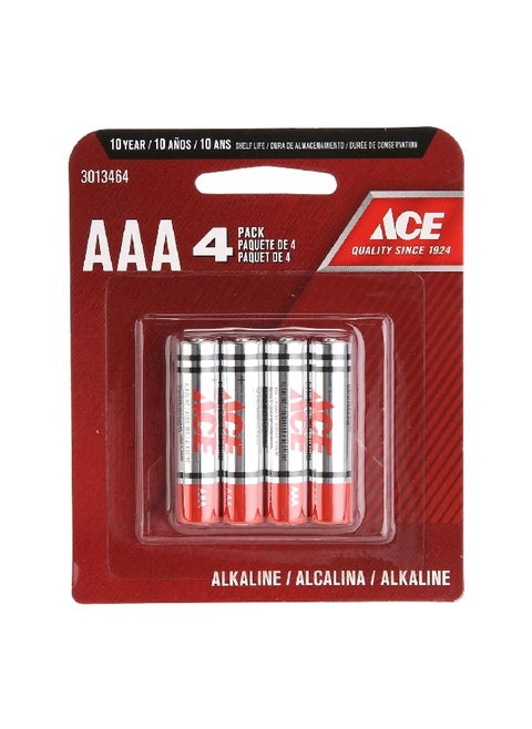 4-Piece AAA Alkaline Battery Set for Long Lasting Power Devices Silver and Red 11.4 x 1.2 x 9.4 cm 3013464