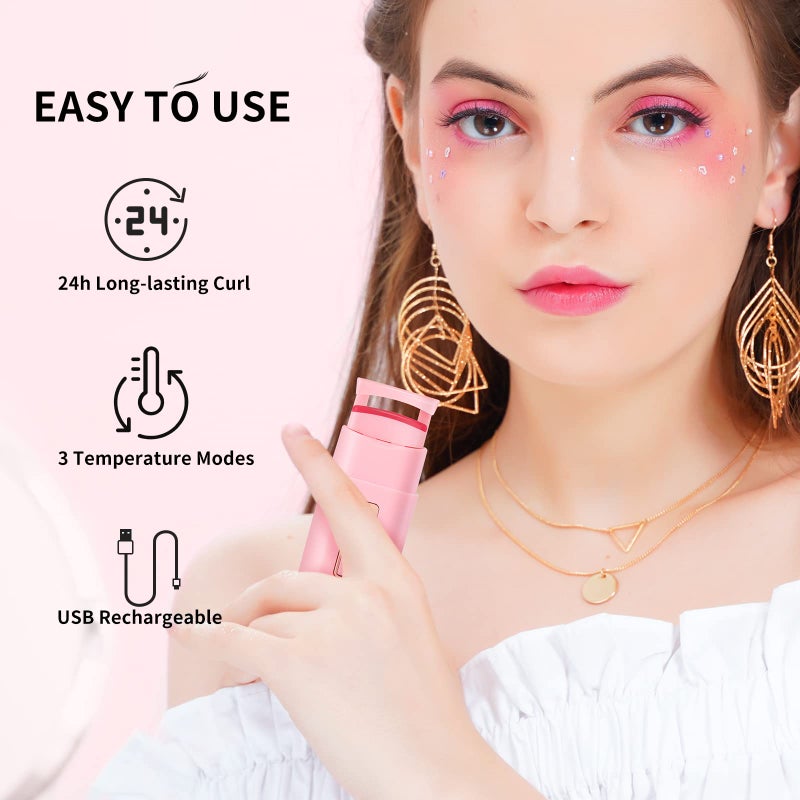 Docolor Heated Eyelash Curlers With Tweezers Rechargeable Electric Handheld Eyelash Curler Quick Natural Curling Eye Lashes and Professional Stainless Steel Tweezers for Eyebrows - Image 4