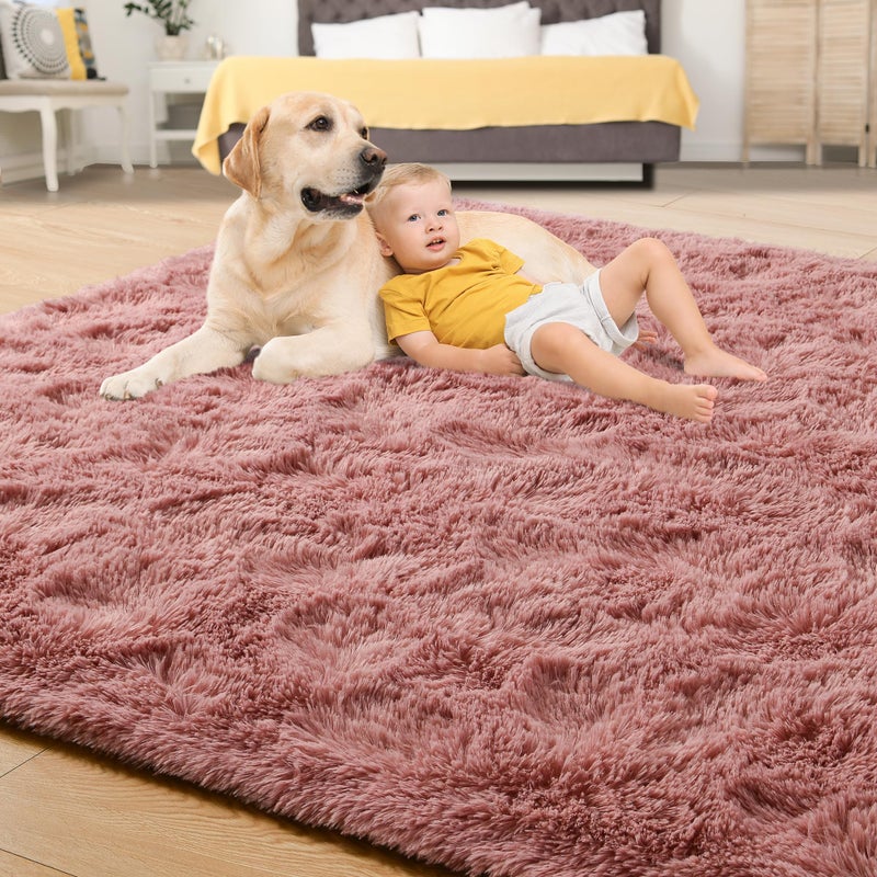 Tepook Super Soft Fluffy Rug for Bedroom, Modern Shaggy Fuzzy Kids Rugs for Living Room, Plush Indoor Nursery Home Decor Dorm Carpet with Non-Slip Bottom, Blush, 4 X 6 Feet - Image 4