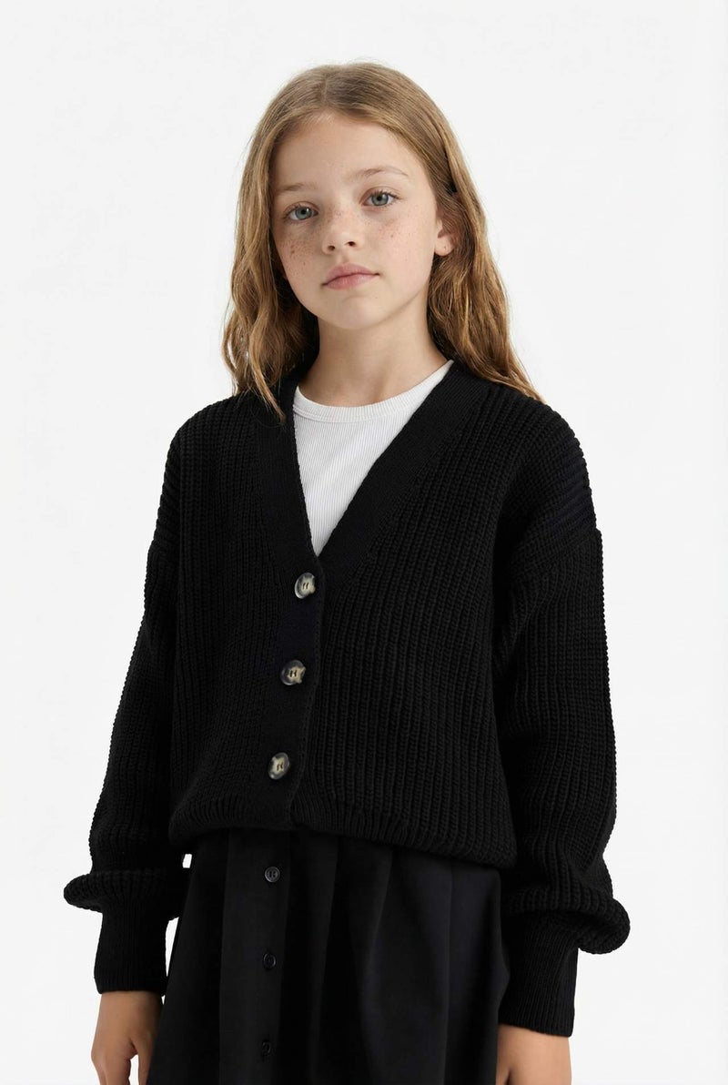 DeFacto Girl V-Neck Buttoned Knitwear Cardigan - Image 3
