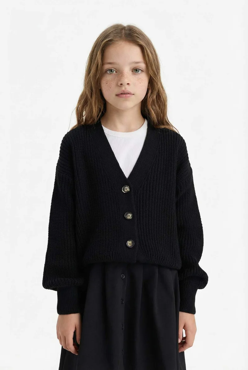 DeFacto Girl V-Neck Buttoned Knitwear Cardigan