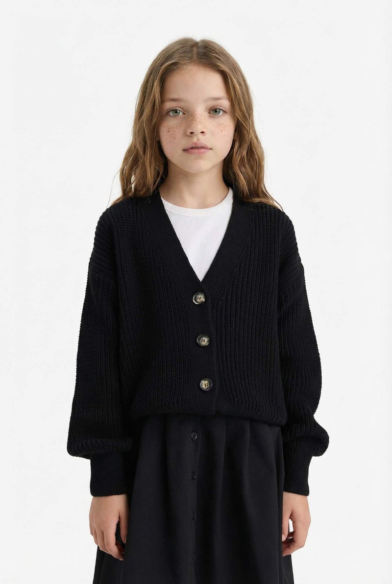 DeFacto Girl V-Neck Buttoned Knitwear Cardigan - Image 1
