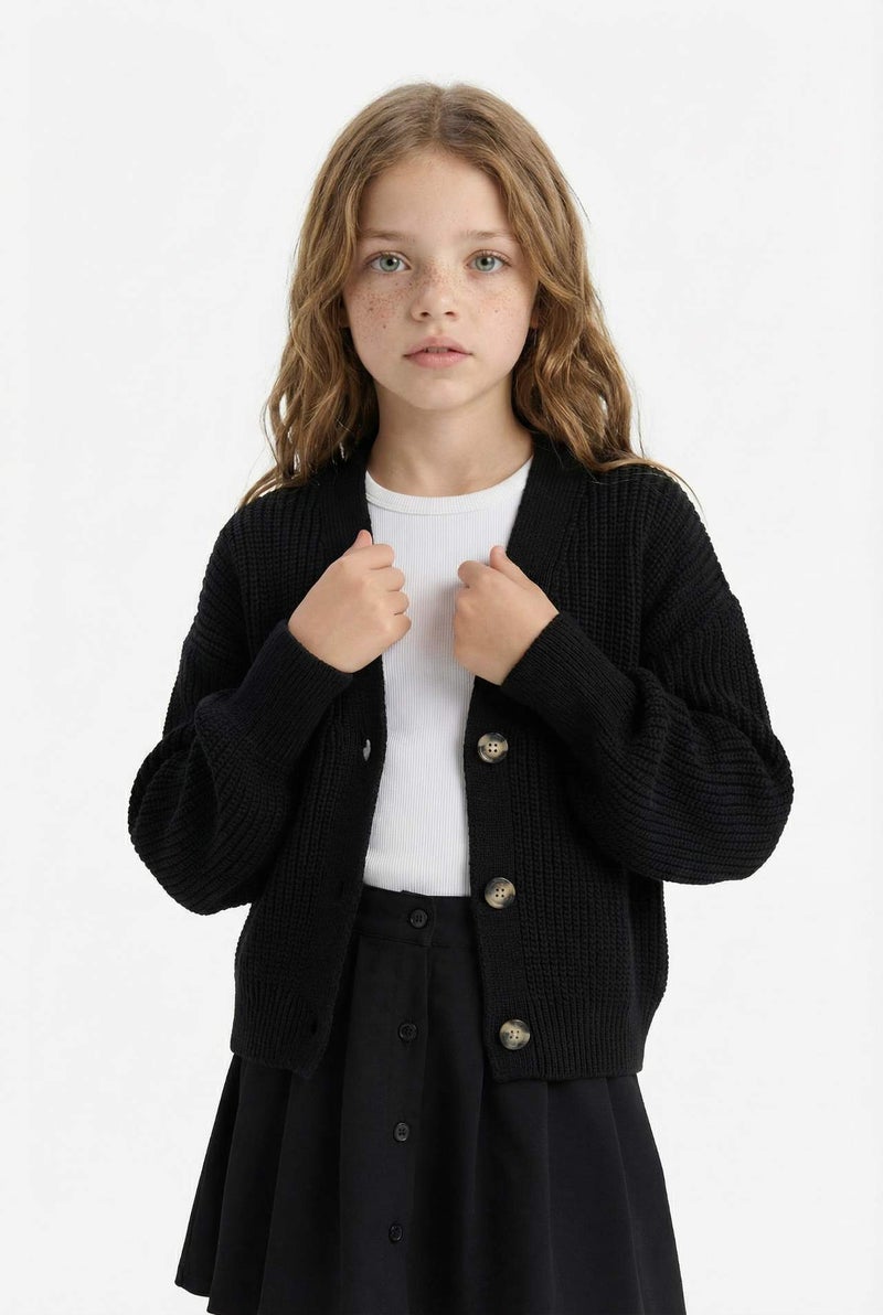 DeFacto Girl V-Neck Buttoned Knitwear Cardigan - Image 4