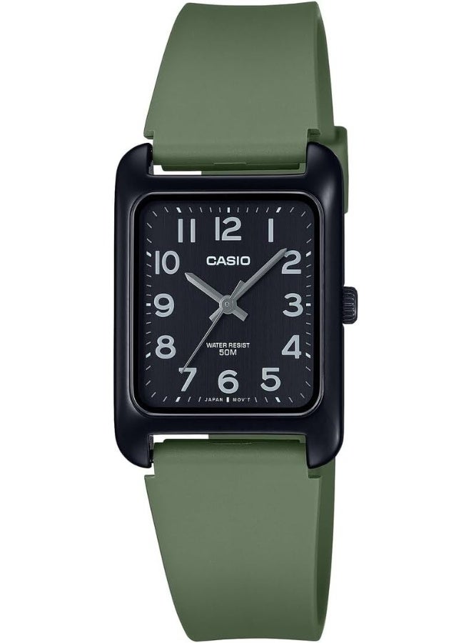 Casio Unisex MTP-B175-3BVDF Analog Watch – Black Resin Case, Black Dial, Green Resin Strap, 34.5 × 26.4 × 8.1 mm, 50 m Water-Resistant, 3-Hand Quartz Movement