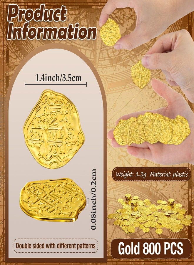 Hanaive 800 Pcs Plastic Pirate Coin Gold Treasure Spanish Doubloon Fake St. Patricks Toy Coin for Kids Board Games Pirate Party Cosplay Teachers Classroom Reward(Gold) - Image 2
