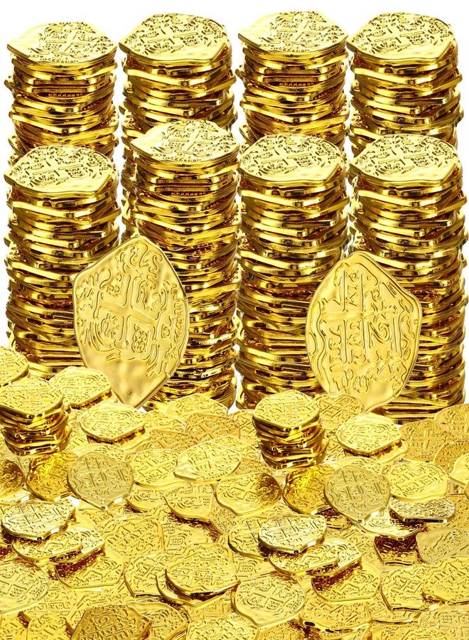 Hanaive 800 Pcs Plastic Pirate Coin Gold Treasure Spanish Doubloon Fake St. Patricks Toy Coin for Kids Board Games Pirate Party Cosplay Teachers Classroom Reward(Gold) - Image 1