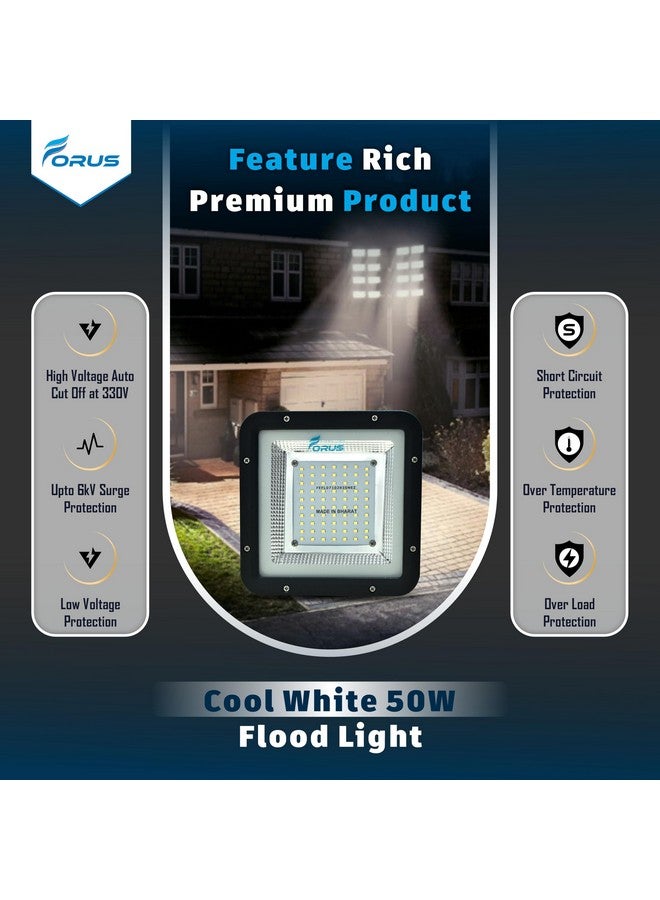 Forus 50W LED Flood Light 5 Years Warranty, IP67 Waterproof Outdoor LED Flood Lights, High Mast Focus Light, Halogen Flood Light for Factory, Garage, Parking,Garden,Shop,Warehouse,Tent, Cool White 3PC - Image 2