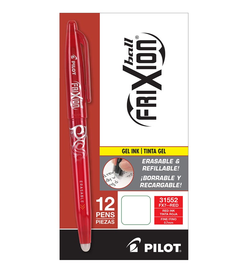 Pilot, FriXion Ball Erasable & Refillable Gel Ink Pens, Fine Point 0.7 mm, Pack of 12, Red - Image 2