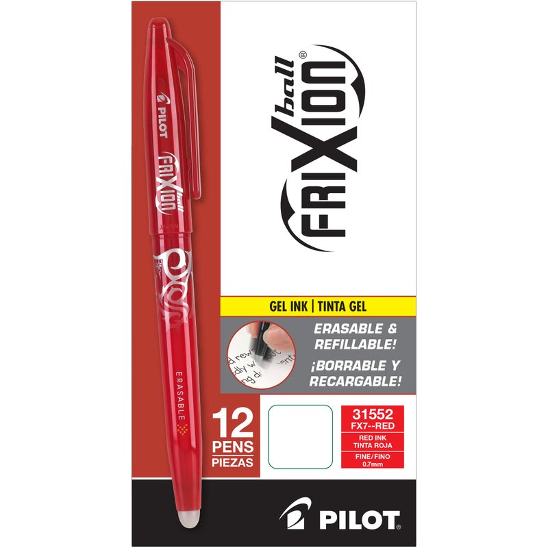 Pilot, FriXion Ball Erasable & Refillable Gel Ink Pens, Fine Point 0.7 mm, Pack of 12, Red - Image 5