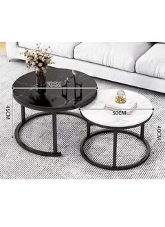 AGD 2 Pieces Table Set, Round Nesting Storage Coffee Tables with Open Shelf Simple Marble Design for Living Room Office 70x70x45cm, 50x50x40cm  - Image 5