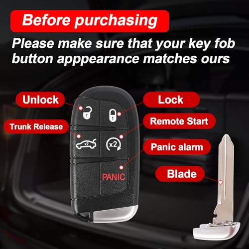 TXROMTZ Key Fob Replacement Compatible with 20112018 Chrysler 300 Dodge Charger 20152018 Challenger 20142016 Dart Smart Key Fob Remote Control Replaces M3N40821302 433MHz 68155687AB 5 Buttons - Image 3
