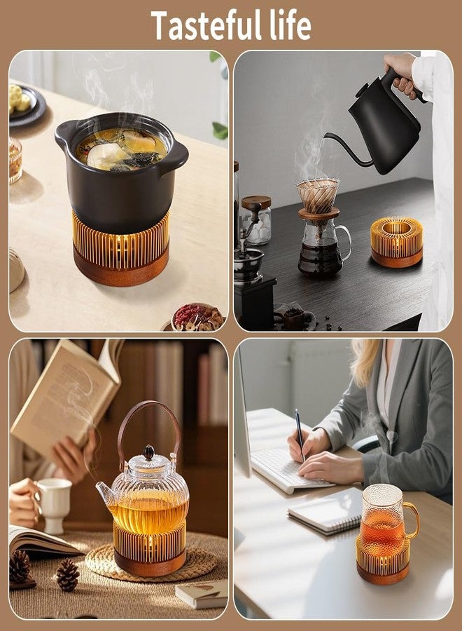 UILFHX Teapot Warmer, Aluminum Tea Warmer with Wooden Base, Candle Heater for Heating Tea, Coffee, Milk, Food,Camping and Traveling, Universal Teapot Heater (Large-with Wooden Base) - Image 3