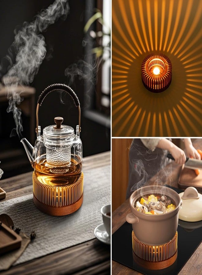 UILFHX Teapot Warmer, Aluminum Tea Warmer with Wooden Base, Candle Heater for Heating Tea, Coffee, Milk, Food,Camping and Traveling, Universal Teapot Heater (Large-with Wooden Base) - Image 2