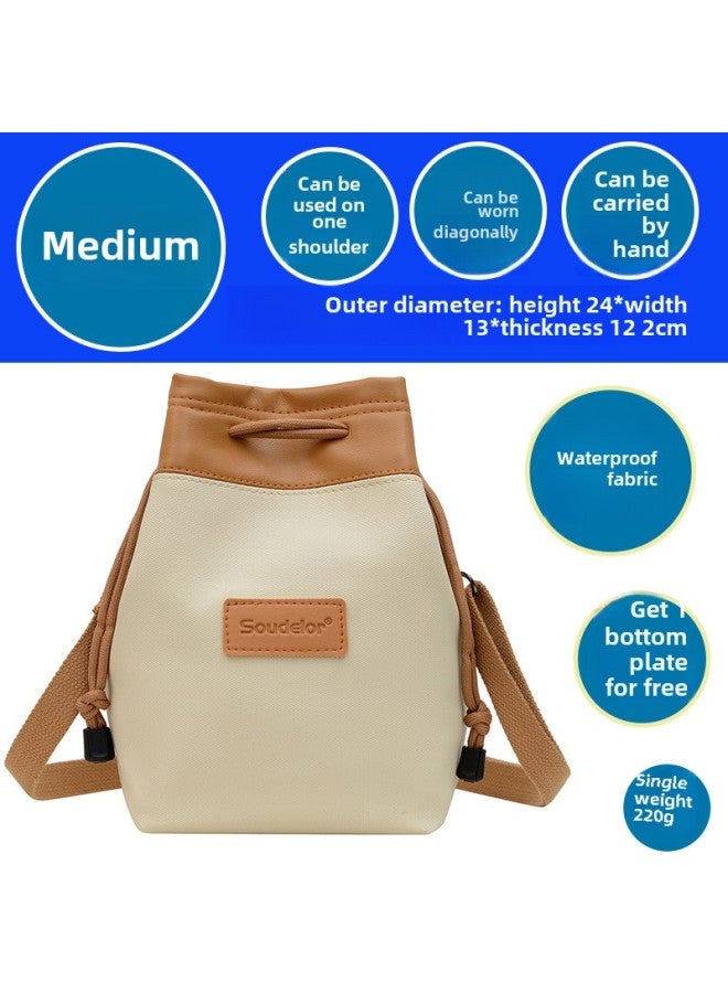 Sudiro Leather Film Liner Single Shoulder Diagonal Portable Waterproof Micro Single SLR Camera Drawstring Storage Bag-Color:[Medium] Creamy-white  - Image 1