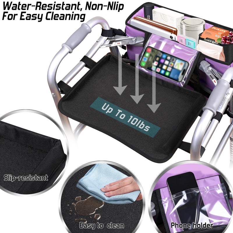Vizava Upgrade Walker Basket with Tray, Detachable Walker Tray for Folding Walkers, Storage Bag with Cup & Cane Holder, Water-Resistant Walker Accessories for Seniors - Image 4