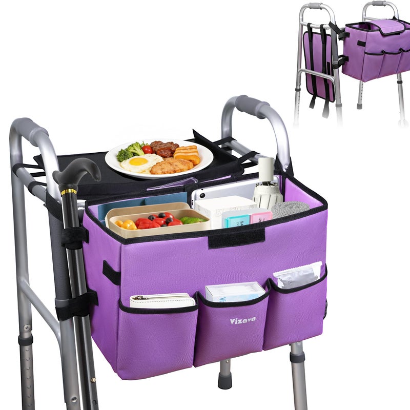 Vizava Upgrade Walker Basket with Tray, Detachable Walker Tray for Folding Walkers, Storage Bag with Cup & Cane Holder, Water-Resistant Walker Accessories for Seniors - Image 1