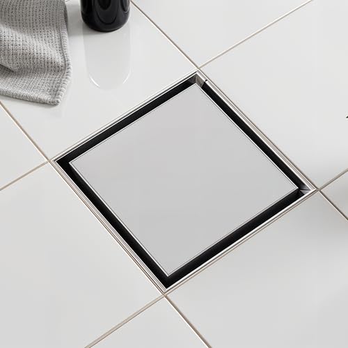 Ruhe Marble Insert Floor Drain | 304 Stainless Steel Invisible Shower Drain Channel | 4 x 4 Inches Waste Water Floor Drain for 21mm Marble | Drain Channel with Cockroach Trap - Image 1