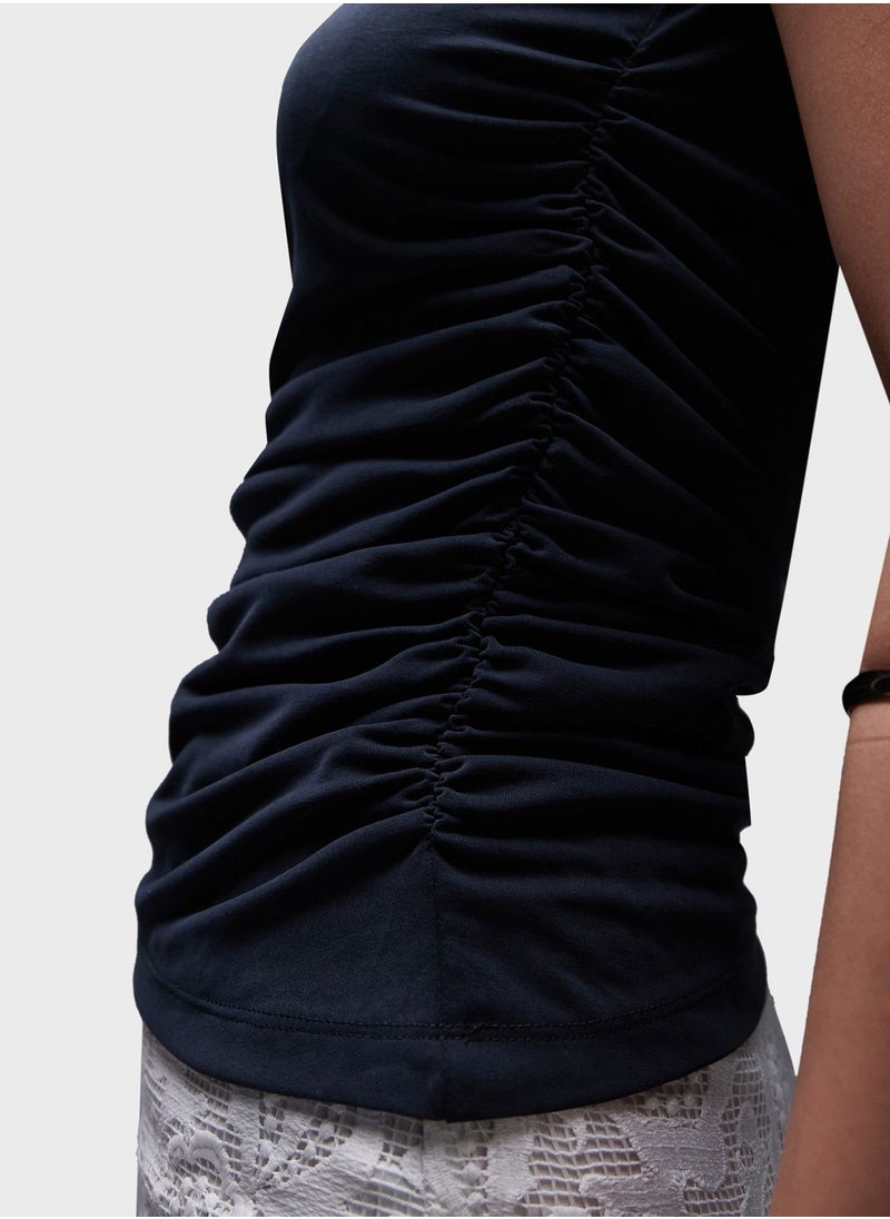 TOPSHOP Crew Neck Ruched Top  - Image 3