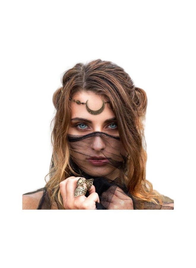 Aimimier Boho Moon Head Chain Viking Crystal Crescent Moon Forehead Chain Halloween Circlet Headband Prom Party Festival Hair Accessories For Women And Girls(Retro Gold) - Image 1