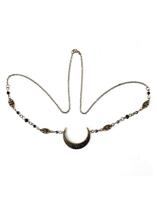 Aimimier Boho Moon Head Chain Viking Crystal Crescent Moon Forehead Chain Halloween Circlet Headband Prom Party Festival Hair Accessories For Women And Girls(Retro Gold) - Image 2