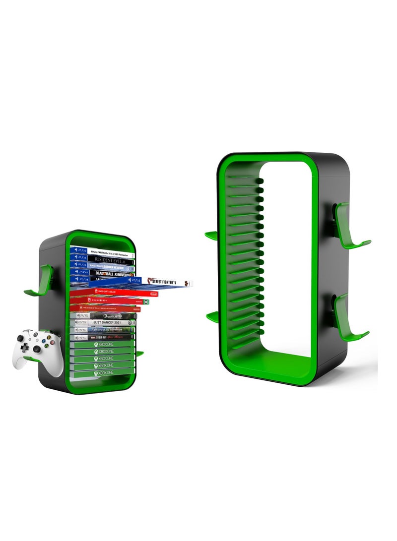 منظم أقراص ألعاب الفيديو، حامل بلاي ستيشن 5 سليم، برج تخزين الألعاب متوافق مع بلاي ستيشن 5 / إكس بوكس سيريس إس وإكس / سويتش، مع حامل لأربعة أجهزة تحكم، حامل صندوق أقراص الألعاب - Image 1