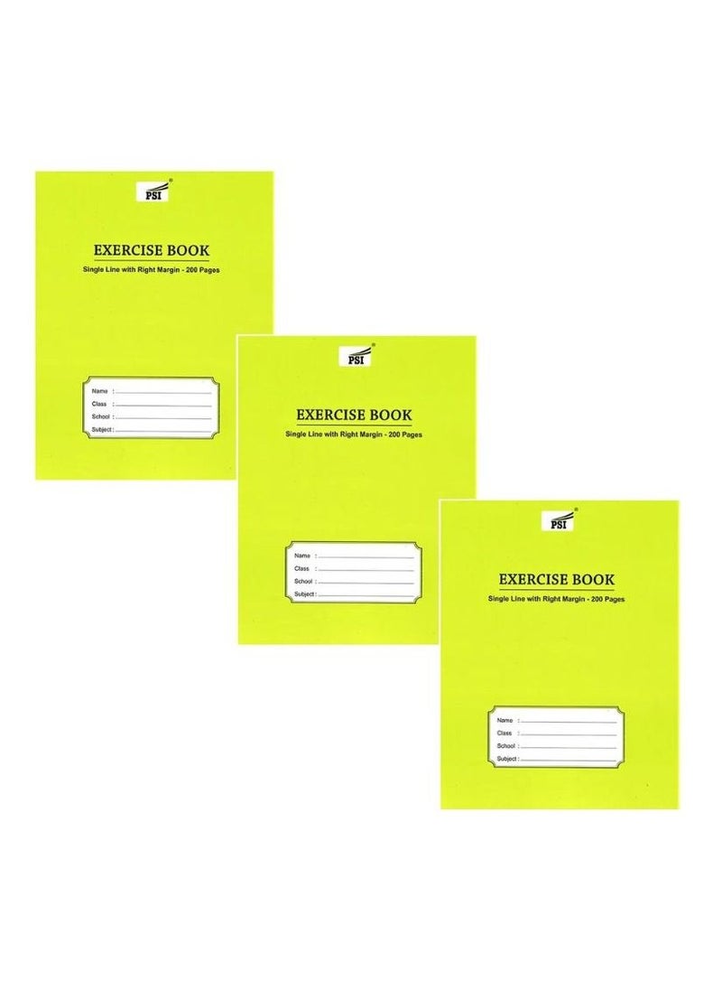 Psi 3-Piece Exercise Note Book Single Line Right Margin 200 Pages  - Image 1
