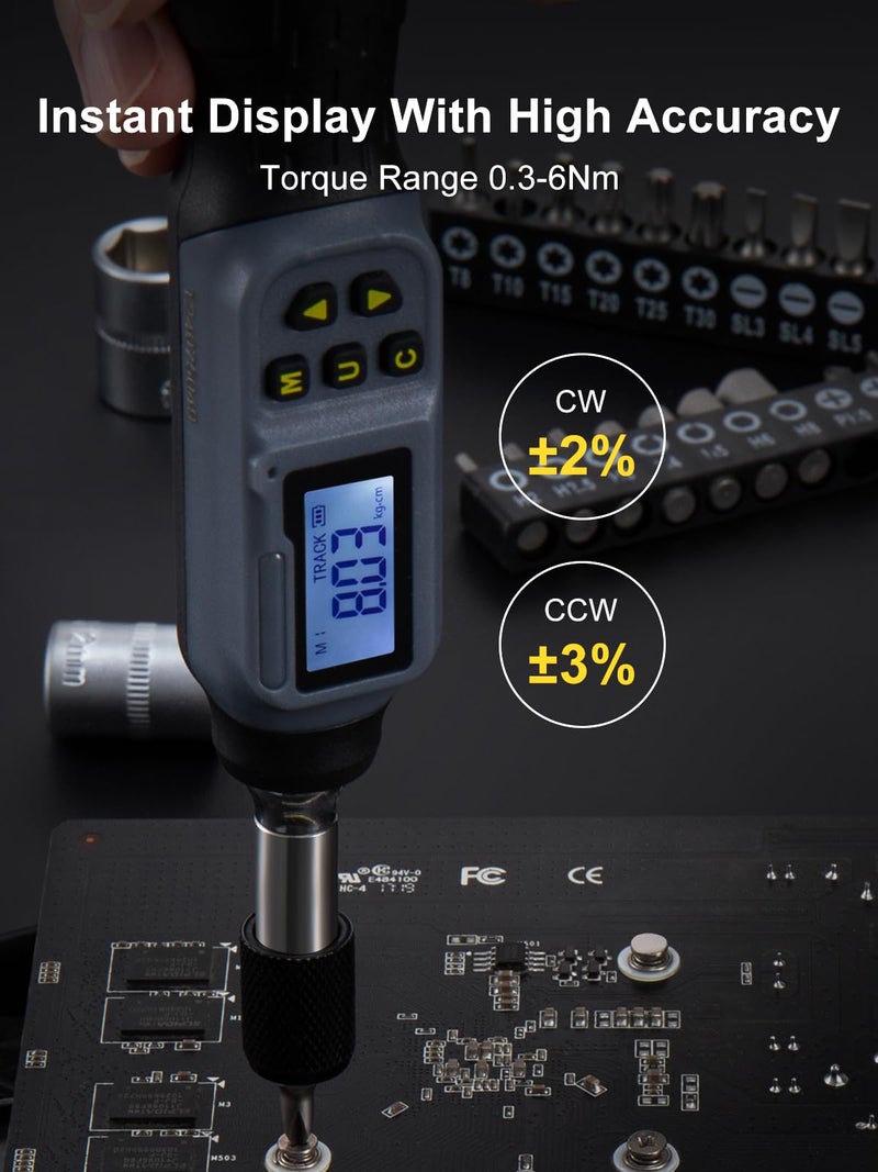 GROWNEER Digital Torque Screwdriver, 2.66-53.1 In-lb/0.3-6 Nm, 1/4'' Drive Inch Pound Torque Screwdriver Electrician with Buzzer & LED Indicator, 27 In 1 Torque Wrench Screwdriver Set, Black - Image 2
