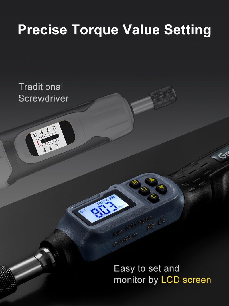 GROWNEER Digital Torque Screwdriver, 2.66-53.1 In-lb/0.3-6 Nm, 1/4'' Drive Inch Pound Torque Screwdriver Electrician with Buzzer & LED Indicator, 27 In 1 Torque Wrench Screwdriver Set, Black - Image 3