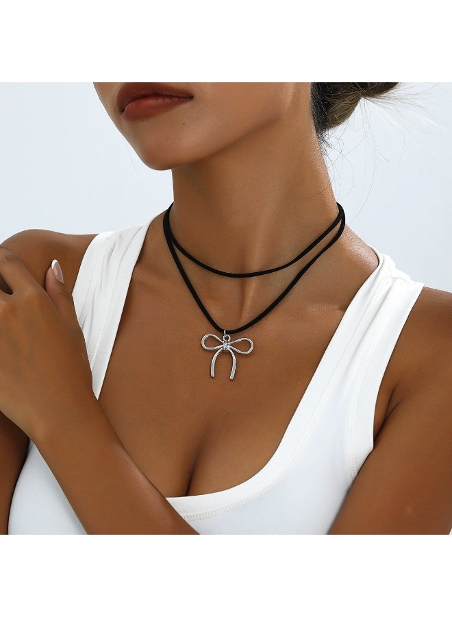 Goolsky Alloy Bow Pendant Necklace – Elegant Minimalist Jewelry, Bow Pendant Adjustable Chain, Daily Wear/Dates/Casual Outfits, Sweet Feminine Style - Image 2