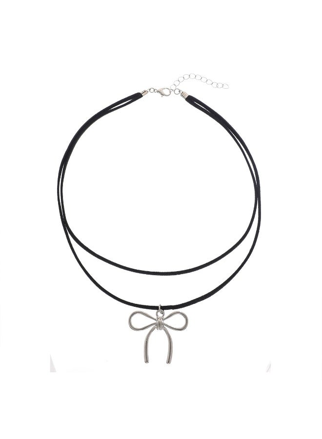 Goolsky Alloy Bow Pendant Necklace – Elegant Minimalist Jewelry, Bow Pendant Adjustable Chain, Daily Wear/Dates/Casual Outfits, Sweet Feminine Style - Image 1