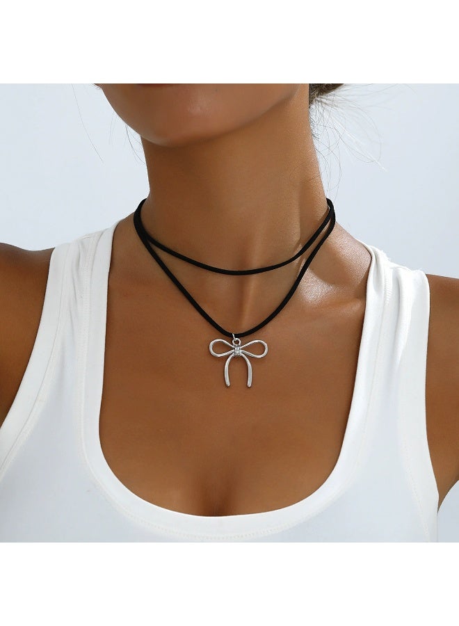 Goolsky Alloy Bow Pendant Necklace – Elegant Minimalist Jewelry, Bow Pendant Adjustable Chain, Daily Wear/Dates/Casual Outfits, Sweet Feminine Style - Image 3