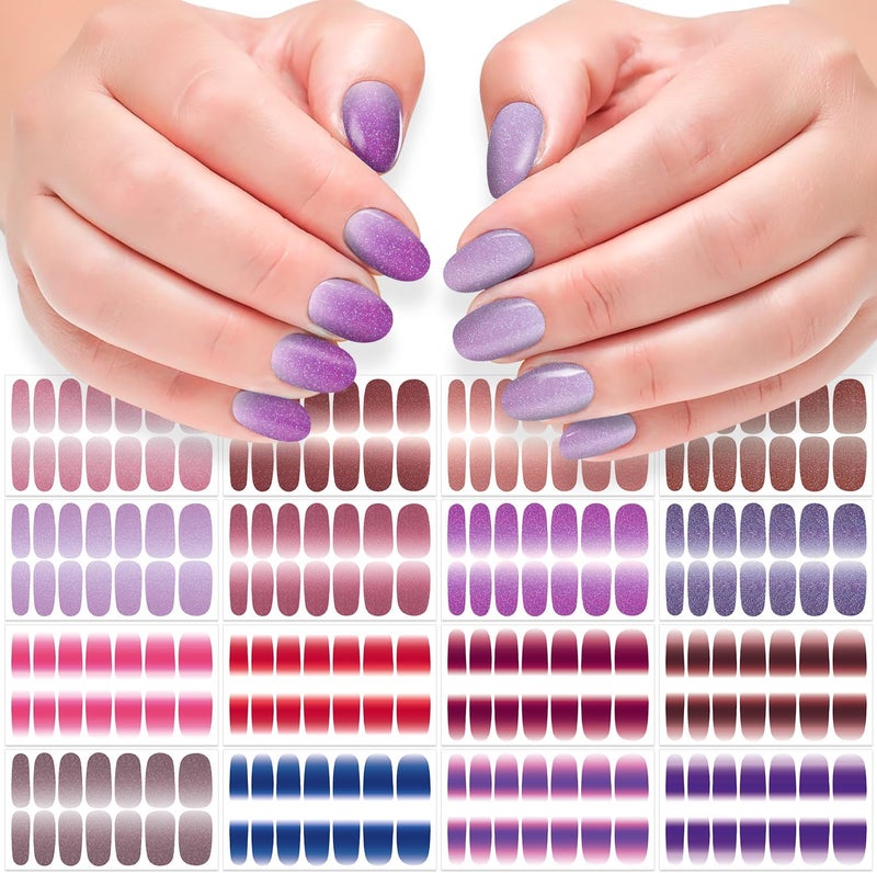 DANNEASY 16 Sheets French Nail Polish Stickers Full Nail Wraps French Tip Nail Strips Gel Nail Polish Strips Self Adhesive Fingernail Sticker Nails for Women with Nail File, Cuticle Stick