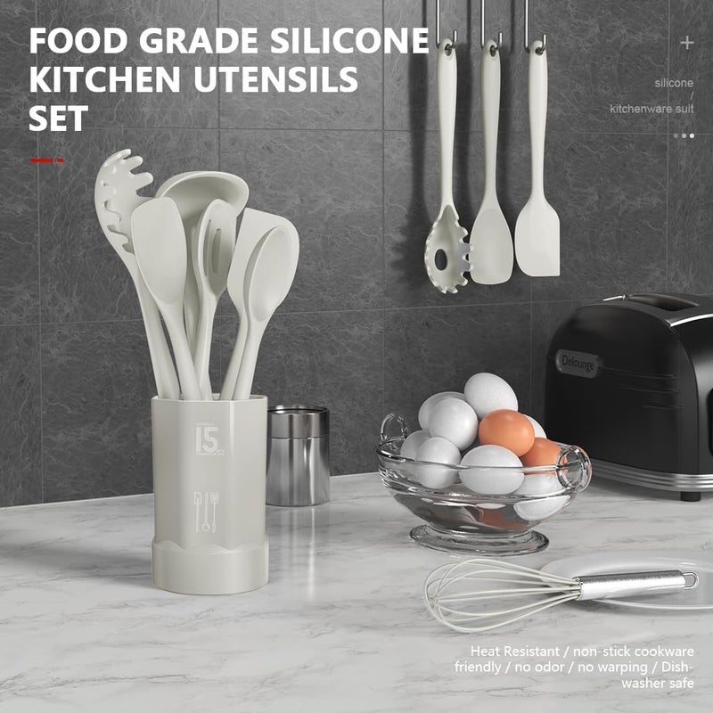AOTHOD Silicone Cooking Utensils Set - 446Â°F Heat Resistant Silicone Kitchen Utensils,Spatula,Spoon, Kitchen Utensil Sets Gadgets Tools Set for Nonstick Cookware,Dishwasher Safe Bpa Free (Cream White) - Image 2