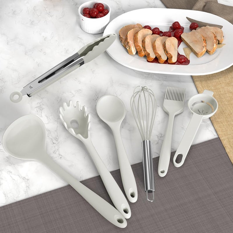 AOTHOD Silicone Cooking Utensils Set - 446Â°F Heat Resistant Silicone Kitchen Utensils,Spatula,Spoon, Kitchen Utensil Sets Gadgets Tools Set for Nonstick Cookware,Dishwasher Safe Bpa Free (Cream White) - Image 5