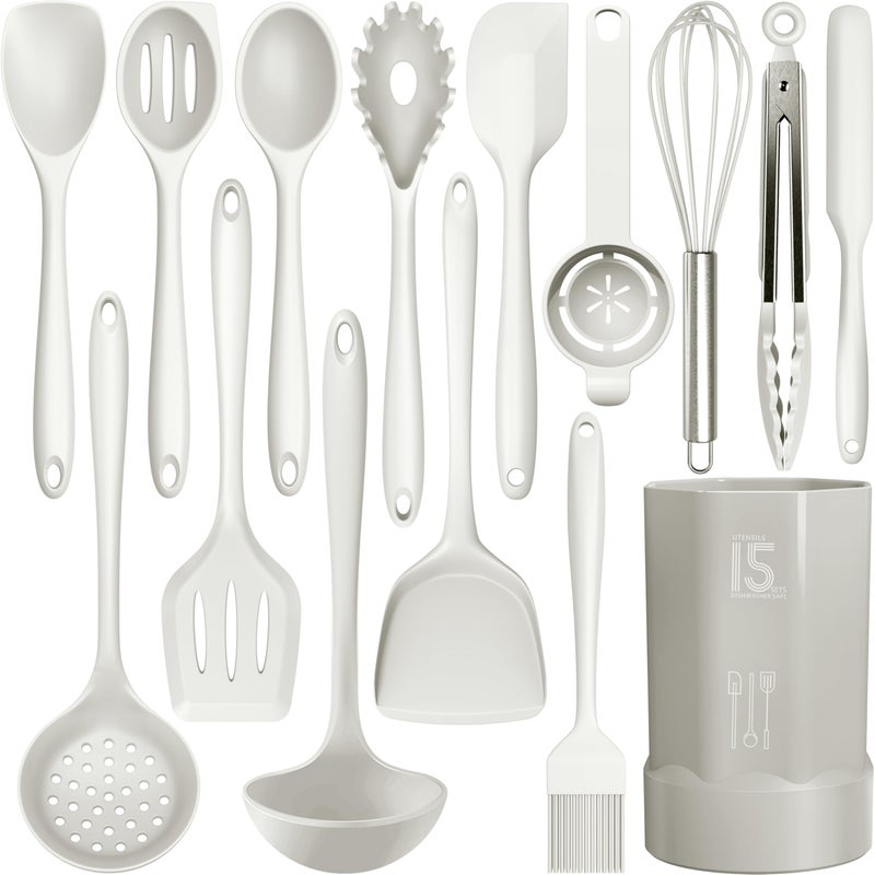 AOTHOD Silicone Cooking Utensils Set - 446Â°F Heat Resistant Silicone Kitchen Utensils,Spatula,Spoon, Kitchen Utensil Sets Gadgets Tools Set for Nonstick Cookware,Dishwasher Safe Bpa Free (Cream White) - Image 1