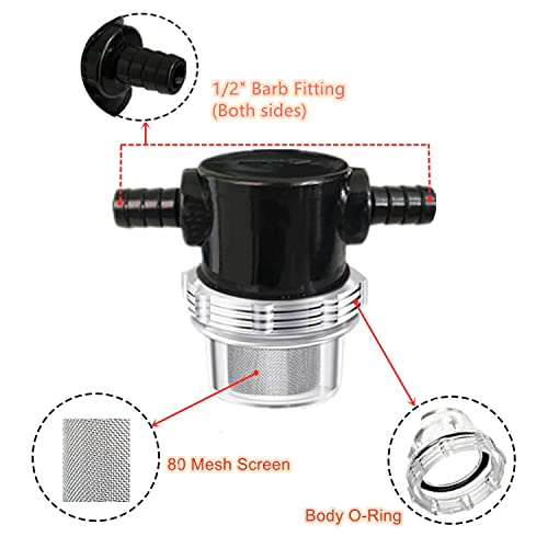 LDCRE 1/2 Inches Water Pump Strainer, RV Water Pump Filter Compatible with 3/8 Inches Hose Barb In-Line Strainer Twist-On Pipe Sprayer for 12V DC 80 PSI Camper Marine Boat Lawn, 80 Mesh Filter 2PC - Image 4
