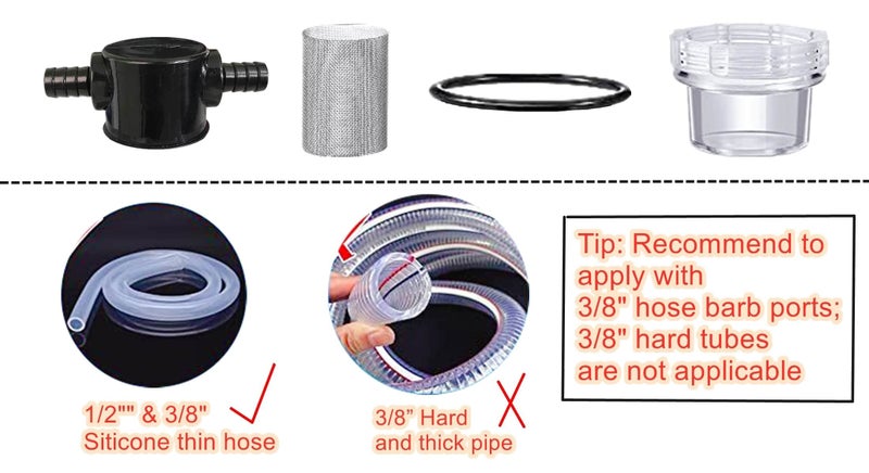 LDCRE 1/2 Inches Water Pump Strainer, RV Water Pump Filter Compatible with 3/8 Inches Hose Barb In-Line Strainer Twist-On Pipe Sprayer for 12V DC 80 PSI Camper Marine Boat Lawn, 80 Mesh Filter 2PC - Image 5