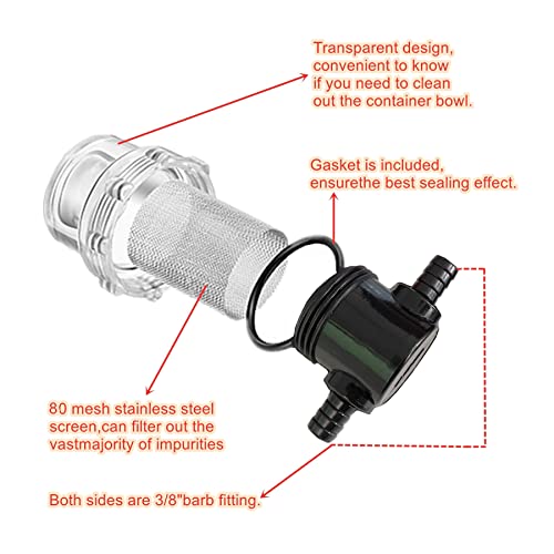 LDCRE 1/2 Inches Water Pump Strainer, RV Water Pump Filter Compatible with 3/8 Inches Hose Barb In-Line Strainer Twist-On Pipe Sprayer for 12V DC 80 PSI Camper Marine Boat Lawn, 80 Mesh Filter 2PC - Image 3