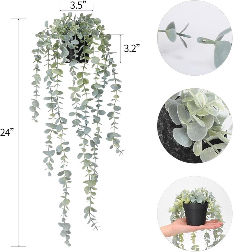 Cocoboo 1pcs Artificial Hanging Plants, Fake Potted Eucalyptus Faux Hanging Plant for Wall Room Home Indoor Outdoor Shelf Decor - Image 1