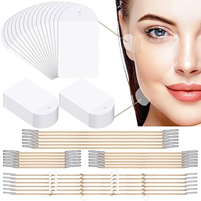Maitys 204 Pieces Face Lift Tapes with Lifting Rope Sets 180 Pieces Face Tape Invisible Adhesive Patch Quick Band Neck and Eye Patch for Women Ladies Beauty - Image 1