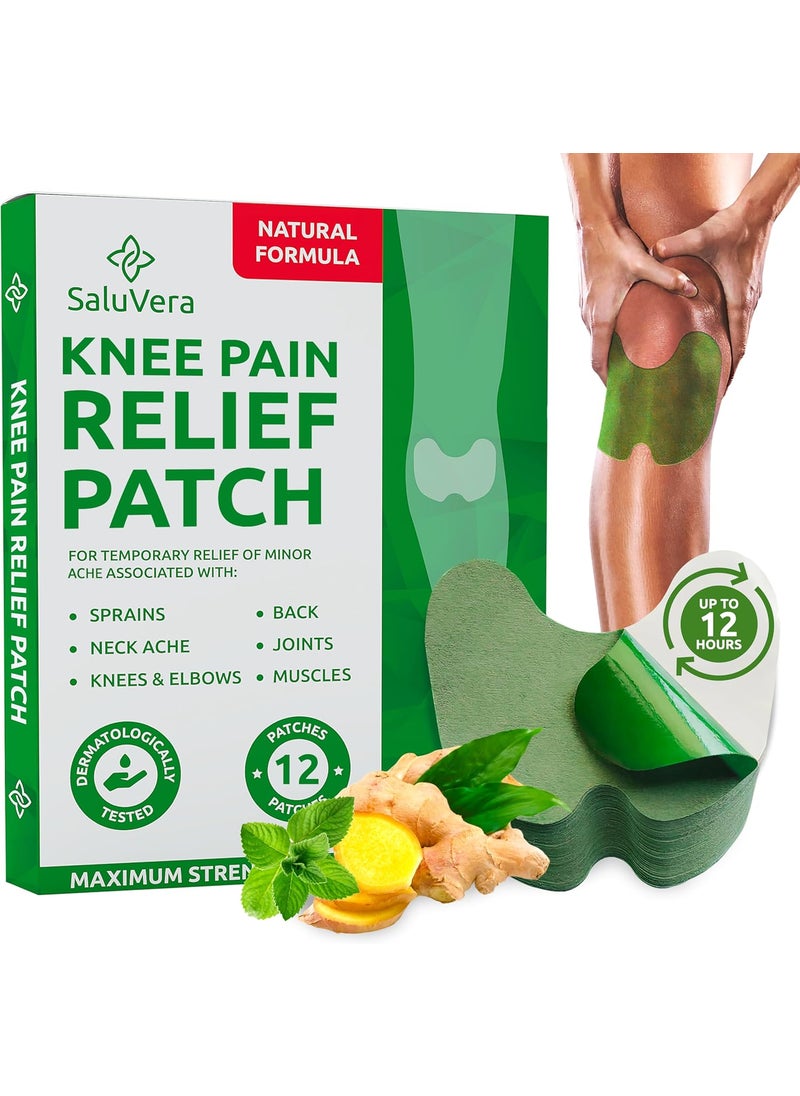 SaluVera Knee Pain Relief Patch, Warming Herbal Plaster Pain Patches, Knee Patches for Pain Relief Bone on Bone Extra Strength,12 Hour Long Lasting Relief of Joint Pains, 12 Count 