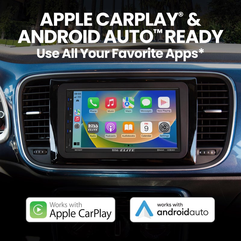 BOSS Audio Systems Elite BE7ACP-C Car Stereo - 7" Display, Apple CarPlay & Android Auto Head Unit, Double DIN Touch Screen Car Stereo, Bluetooth, AM/FM Radio Receiver, USB, SD, Backup Camera - Image 3