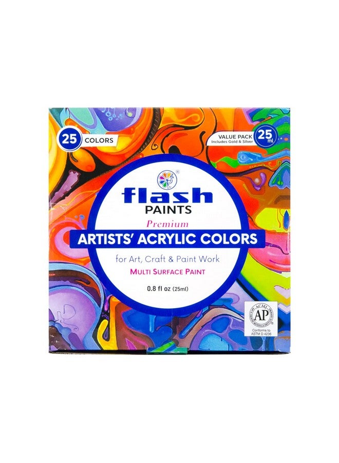 فلاش مجموعة ألوان أكريليك فلاش للبالغين والأطفال والمحترفين - 25 لون أكريليك، كل لون 25 مل - قوة صبغ عالية، صديقة للبيئة، غير قابلة للتلاشي، غير سامة، طلاء أكريليك متعدد الأسطح (25 مل، 25 لونًا) - Image 2