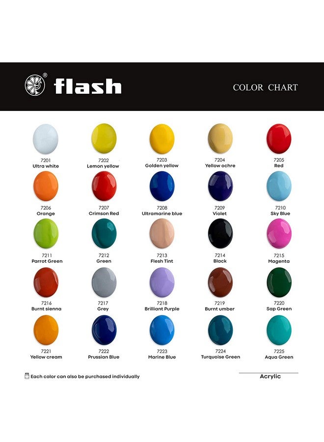 فلاش مجموعة ألوان أكريليك فلاش للبالغين والأطفال والمحترفين - 25 لون أكريليك، كل لون 25 مل - قوة صبغ عالية، صديقة للبيئة، غير قابلة للتلاشي، غير سامة، طلاء أكريليك متعدد الأسطح (25 مل، 25 لونًا) - Image 4