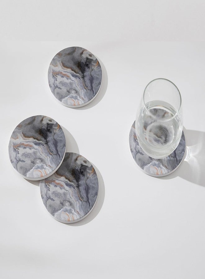 Hoomey Set of 6 Abstract Dark Blue Marble Coasters with Holder, Absorbent Ceramic Coasters for Drinks, Coasters with Cork Backing for Table Protection, Housewarming Gifts for New Home - Image 3