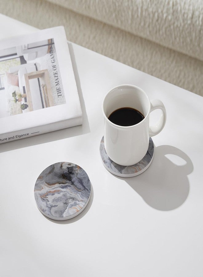 Hoomey Set of 6 Abstract Dark Blue Marble Coasters with Holder, Absorbent Ceramic Coasters for Drinks, Coasters with Cork Backing for Table Protection, Housewarming Gifts for New Home - Image 2