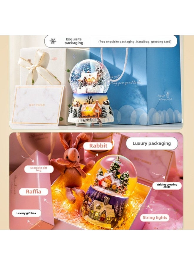 Glass Crystal Ball Rotating Music Music Box Birthday Gift Girls Snow Snow Ornaments Girls Children Practical-Color: Unlimited Music + Automatic Snow Falling + Internal Rotation + - Image 5